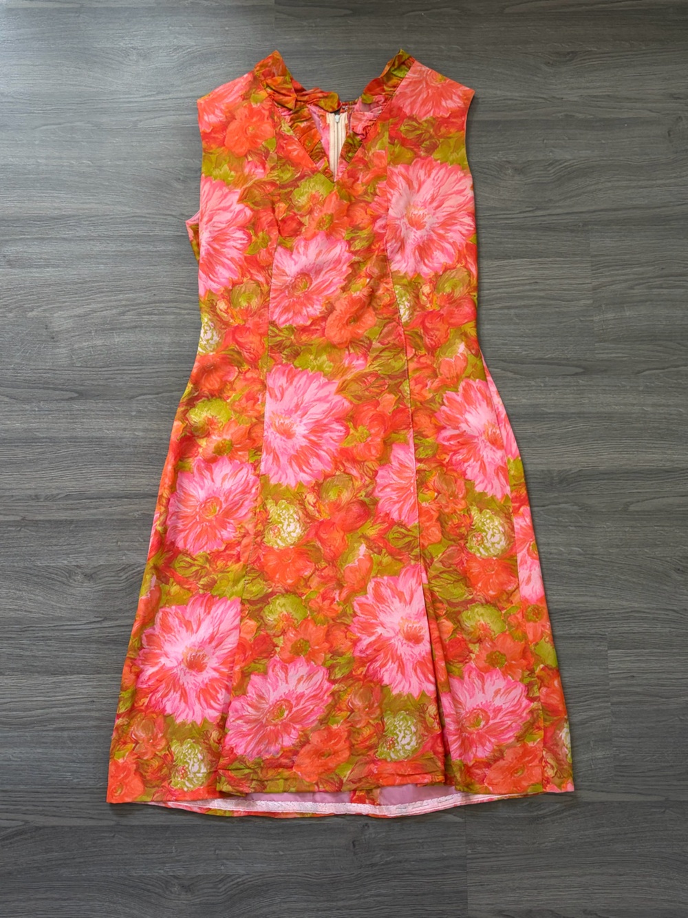 Orange and Pink 1960s floral cocktail dress